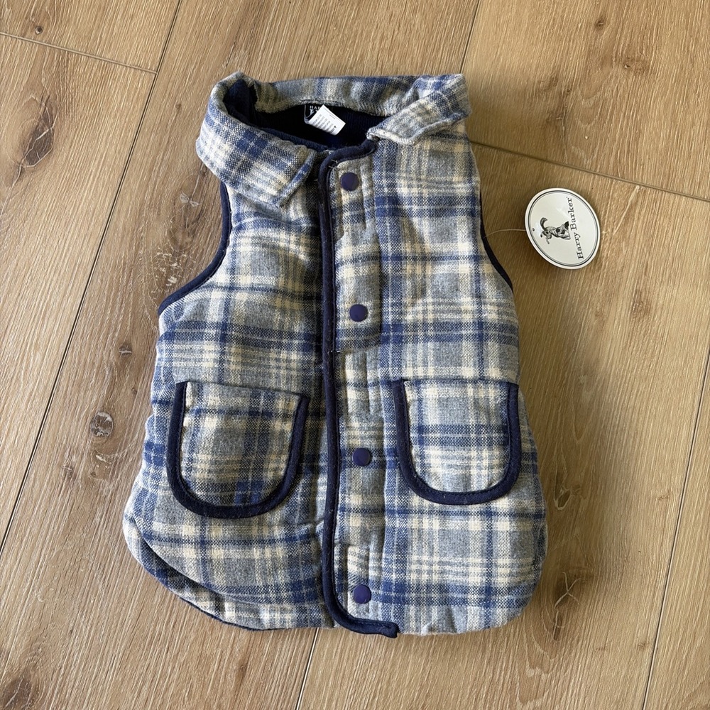 Harry Barker Dog Fall Sweater Vest Plaid Size Medium NWT Fleece Lined